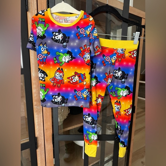 Bluey bamboo pajamas set short sleeve tee pants toddler boy superhero avengers - Picture 1 of 5